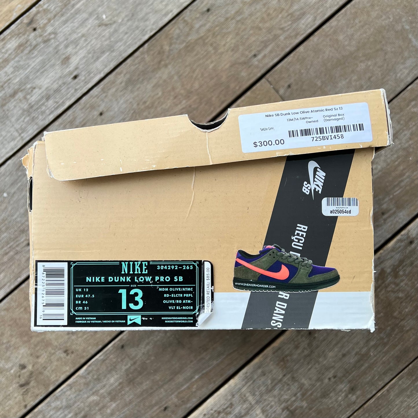 Nike SB Dunk Low Medium Olive Atomic Purple Size 13