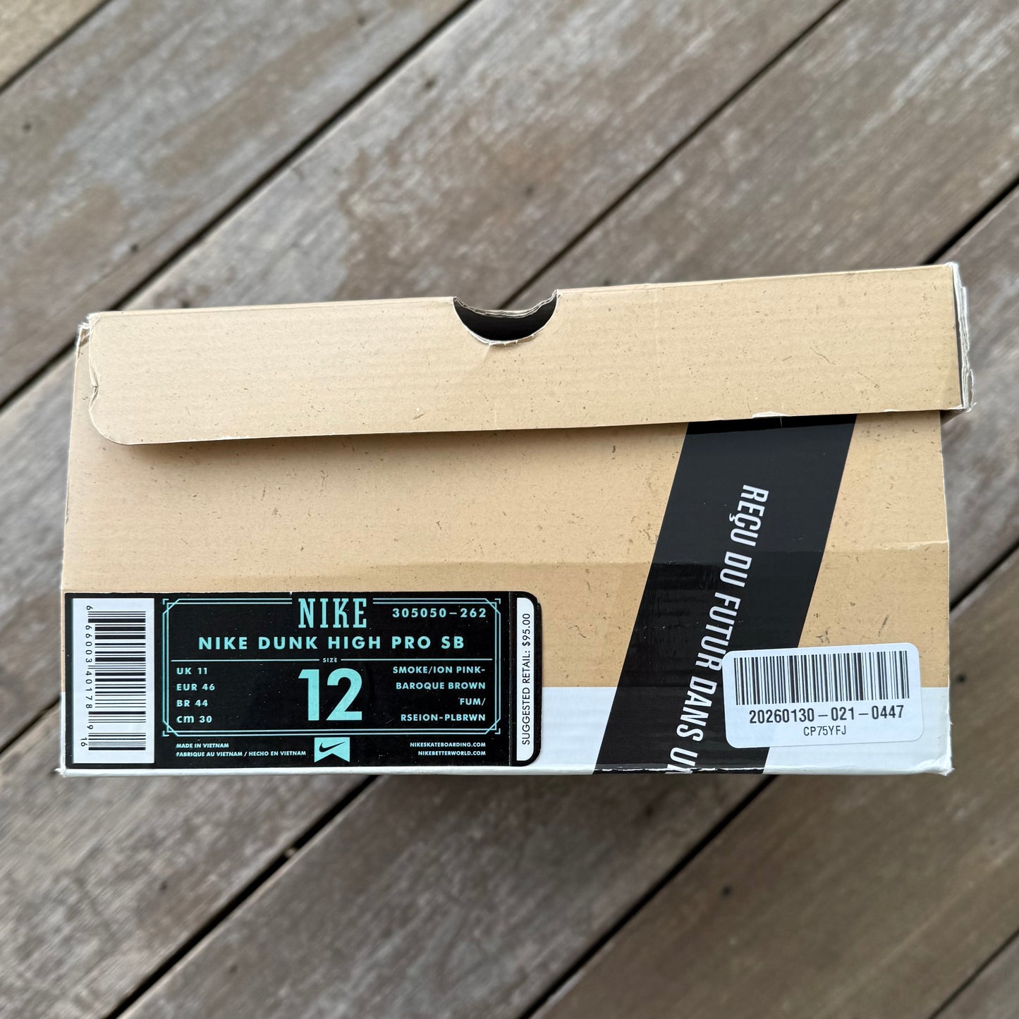 Nike SB Dunk High Pink Smoke Baroque Brown Size 12