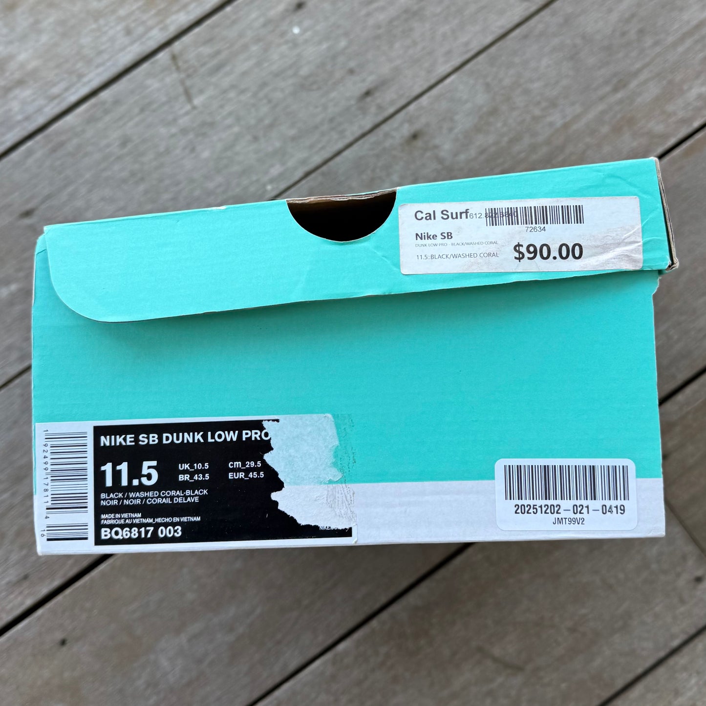 Nike SB Dunk Low Black Washed Coral Size 11.5