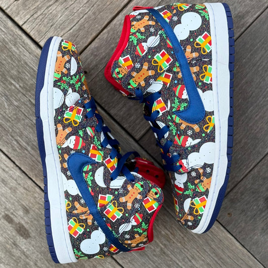 Nike SB Dunk High Ugly Christmas Sweater Blue Size 10