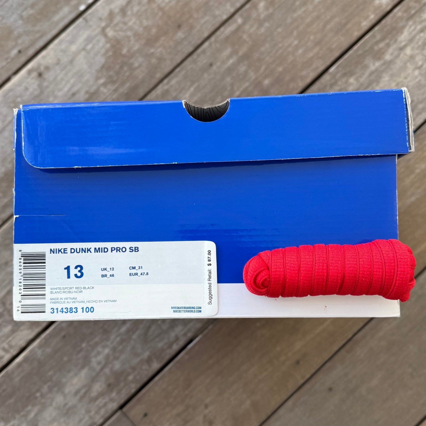 Nike SB Dunk Mid White Sport Red Black Size 13