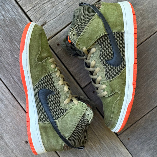 Nike SB Dunk High Faded Olive Hyper Crimson Size 9.5