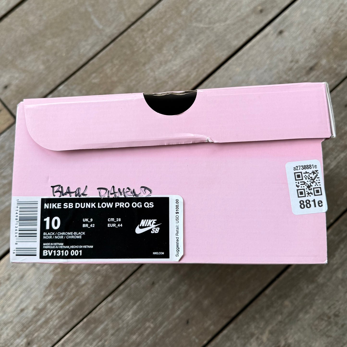 Nike SB Dunk Low Black Diamond Size 10
