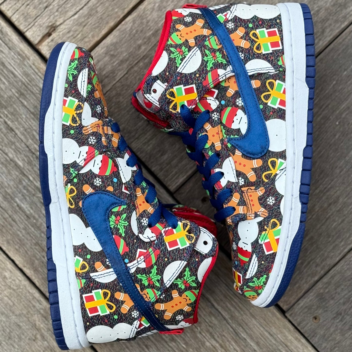 Nike SB Dunk High Ugly Christmas Sweater Blue Size 4.5Y