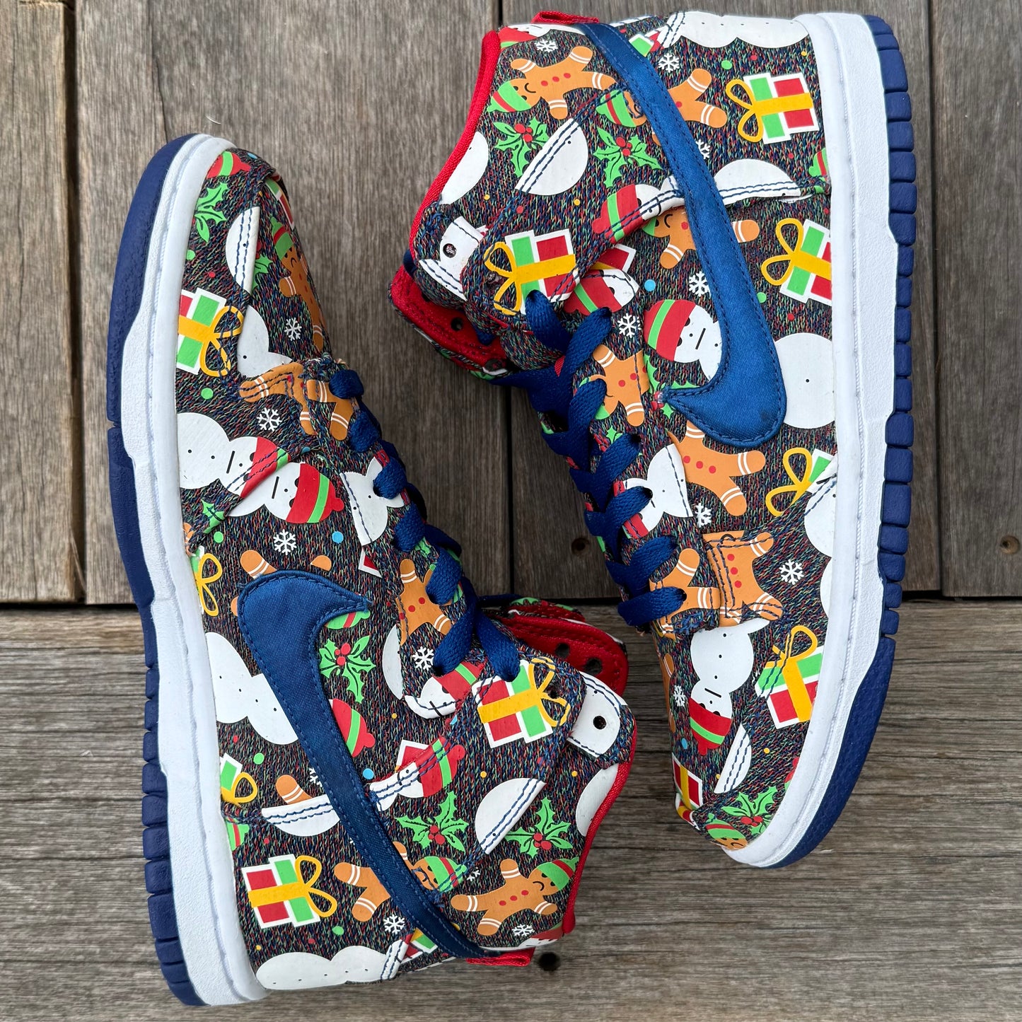 Nike SB Dunk High Ugly Christmas Sweater Blue Size 4.5Y