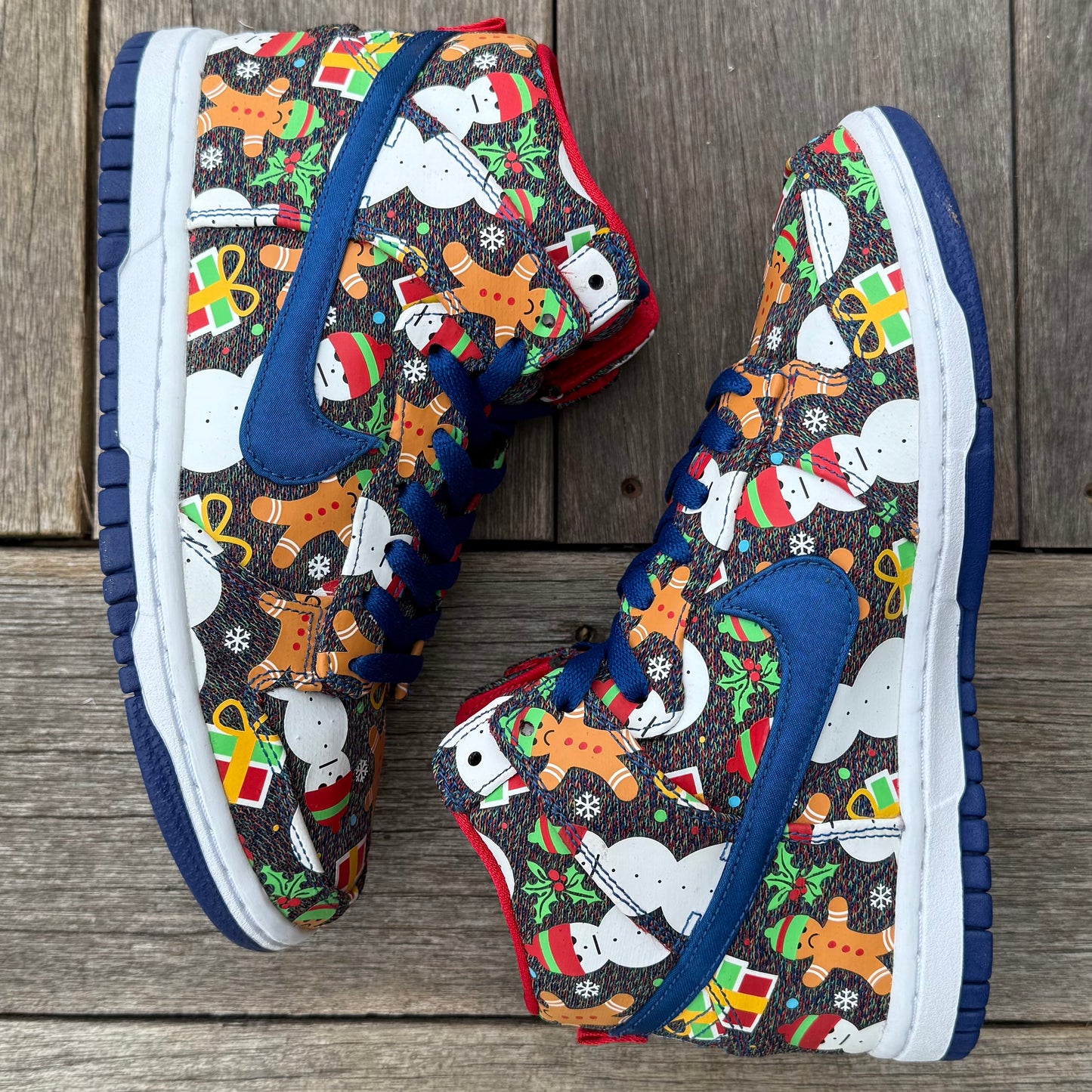 Nike SB Dunk High Ugly Christmas Sweater Blue Size 4.5Y