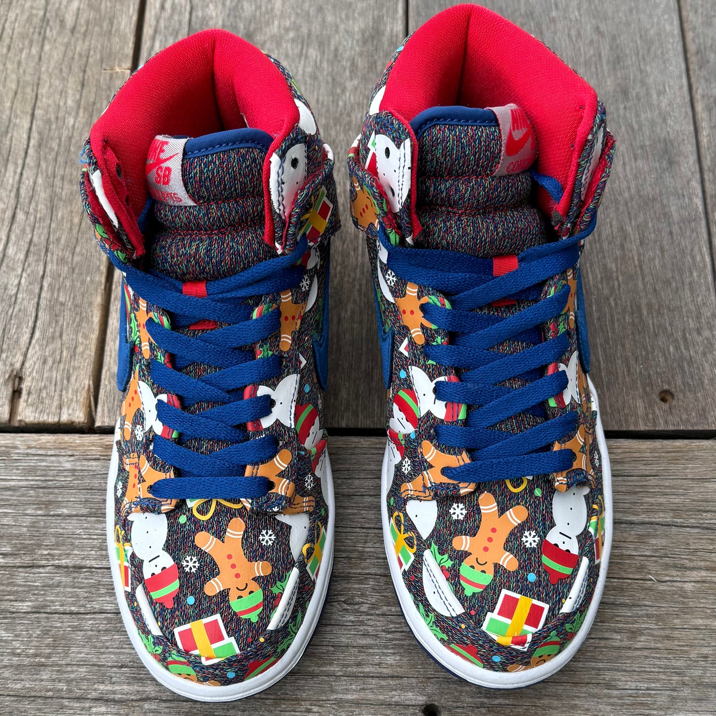 Nike SB Dunk High Ugly Christmas Sweater Blue Size 4.5Y