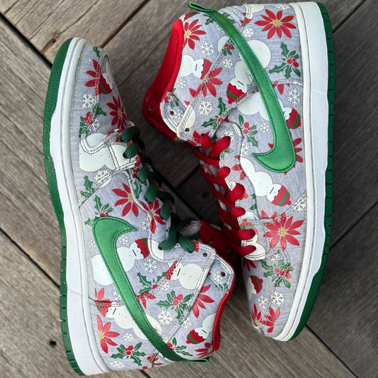 Nike SB Dunk High Grey Ugly Christmas Sweater Size 9.5