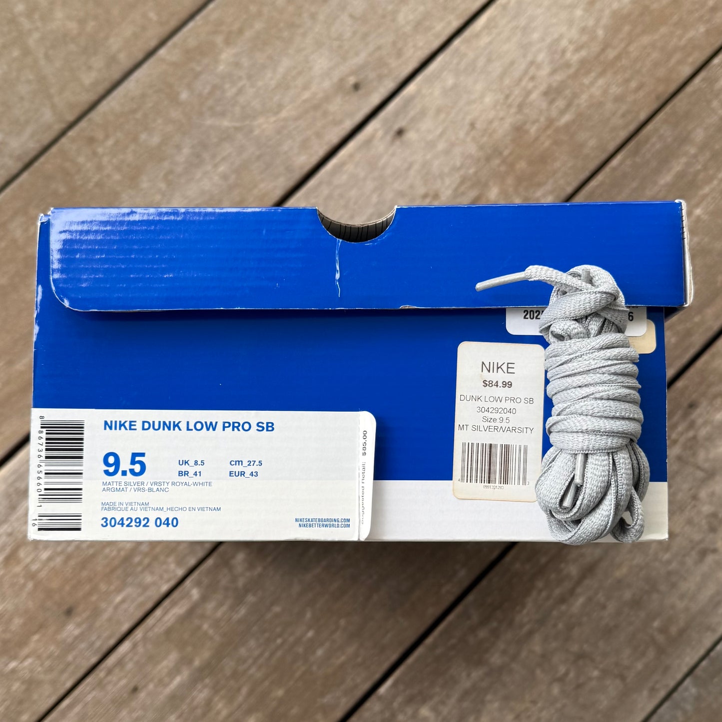 Nike SB Dunk Low Matte Silver Royal Grey Goose Size 9.5