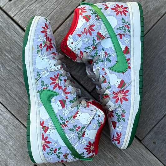 Nike SB Dunk High Grey Ugly Christmas Sweater Size 8.5