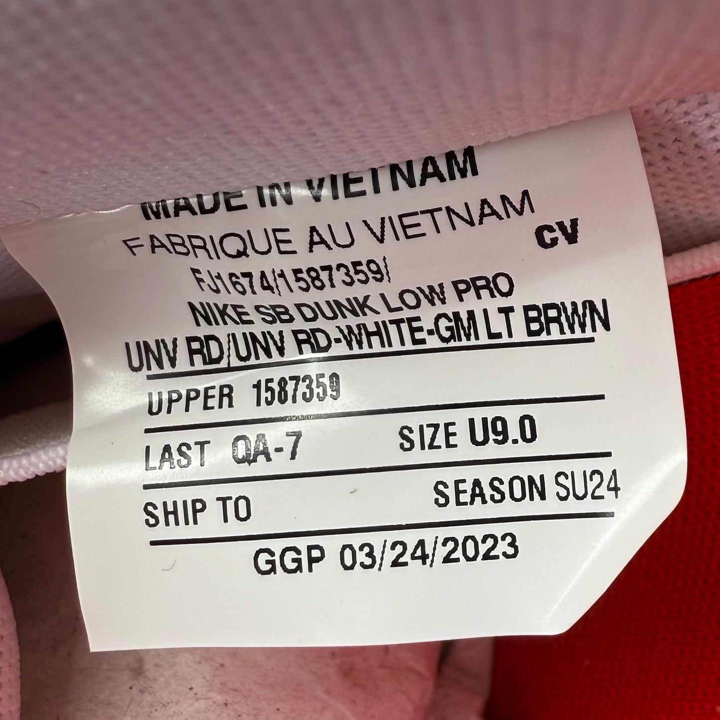 Nike SB Dunk Low University Red Gum Orange Label SAMPLE Size 9